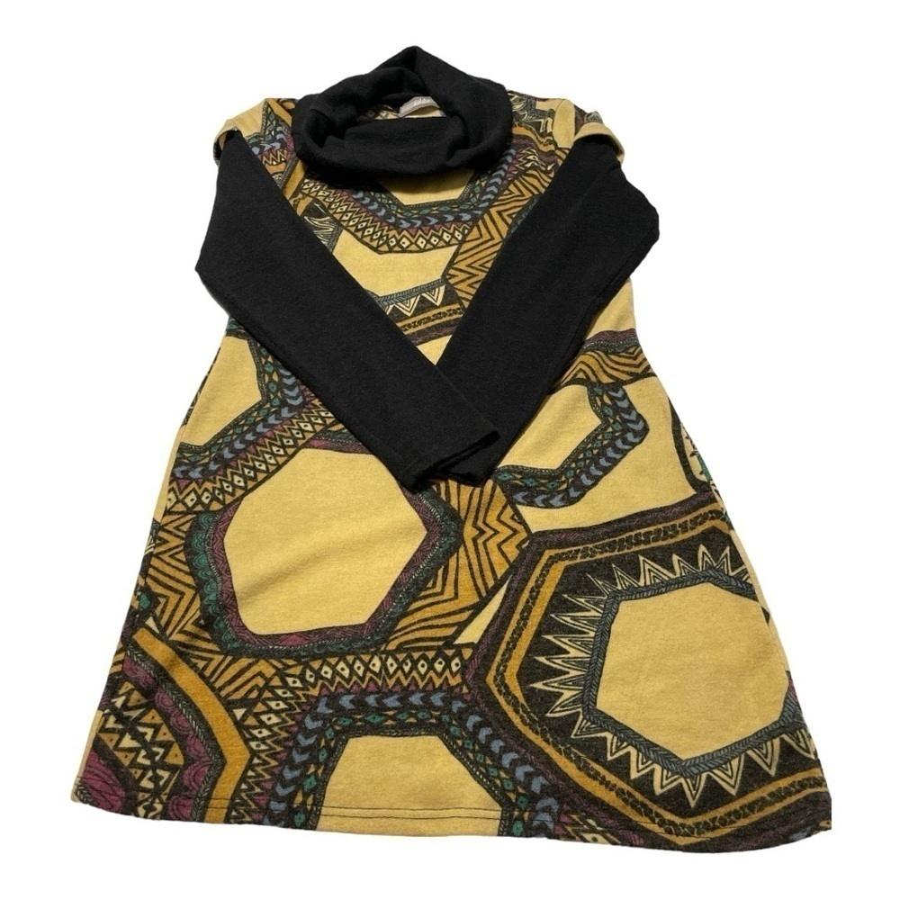 Addie Geo Print Cowl Neck Layered Sweater Dress Tunic L - Picture 8 of 13